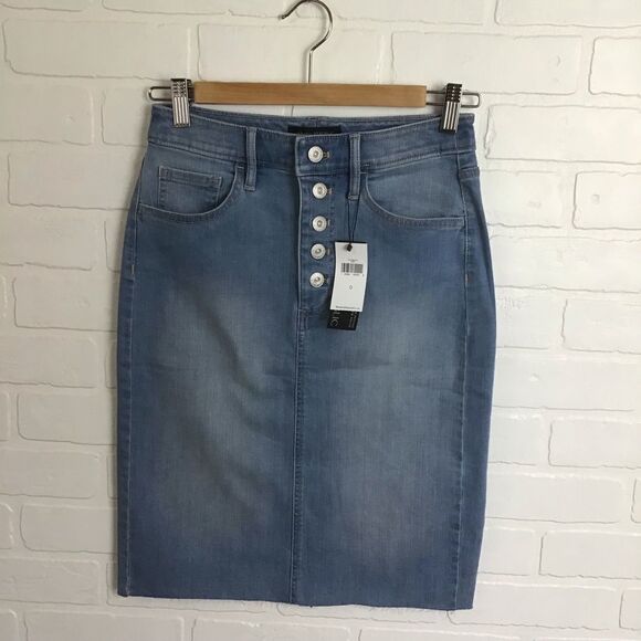 Banana Republic classic pencil skirt button fly long  blue denim stretchy size 0 - Picture 9 of 9